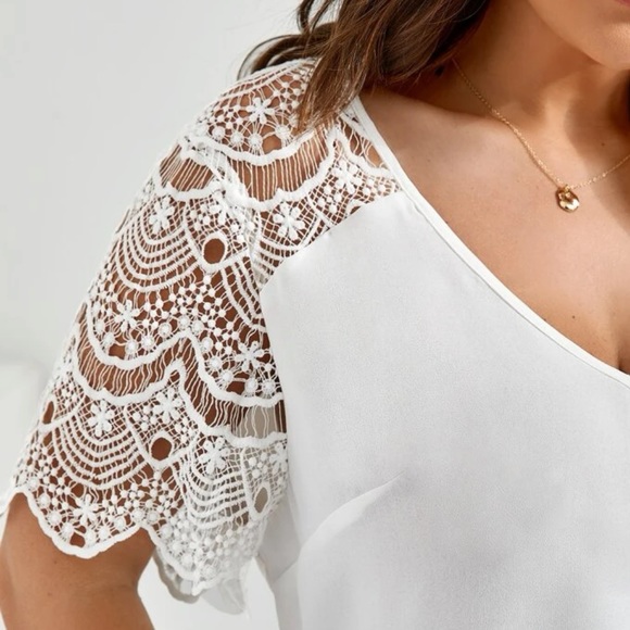 Boho Plus Size Floral Sheer Mesh Lace Butterfly Sleeve Shirt Top Blouse - Picture 8 of 12